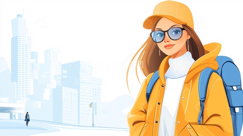 高清大图下载【趣麦麦图】城市背景下的时尚女孩插画