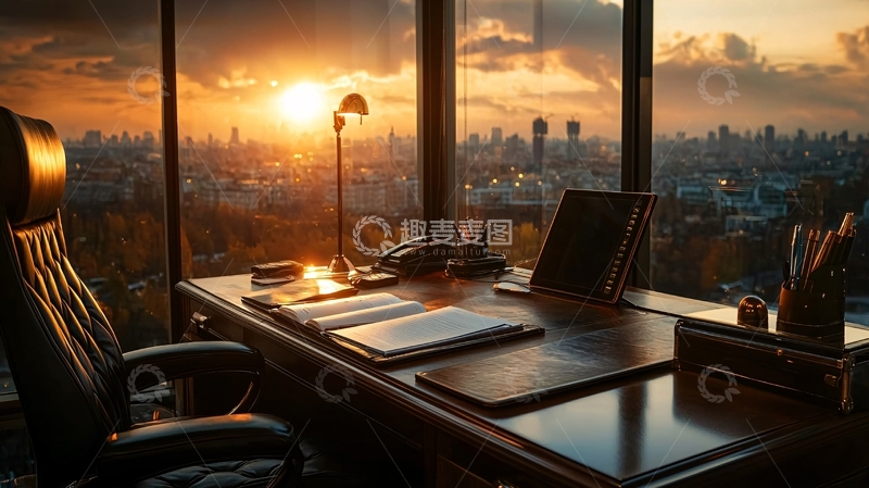 高清大图下载【趣麦麦图】夕阳下的办公室风景