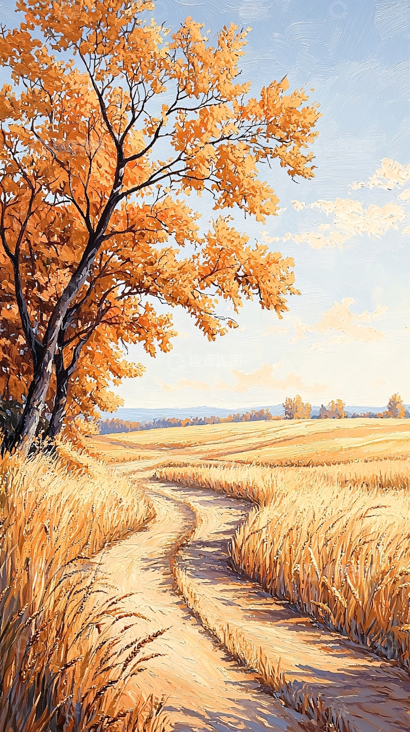 高清大图下载【趣麦麦图】秋日田野小径风景画