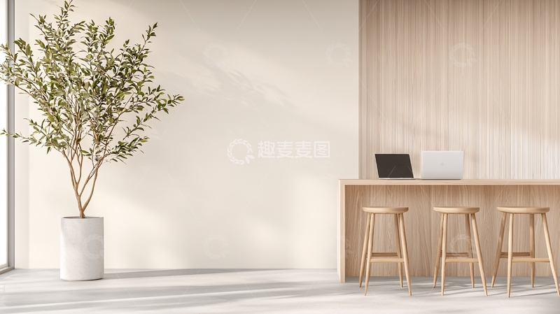 高清大图下载【趣麦麦图】简约现代室内办公桌椅植物装饰