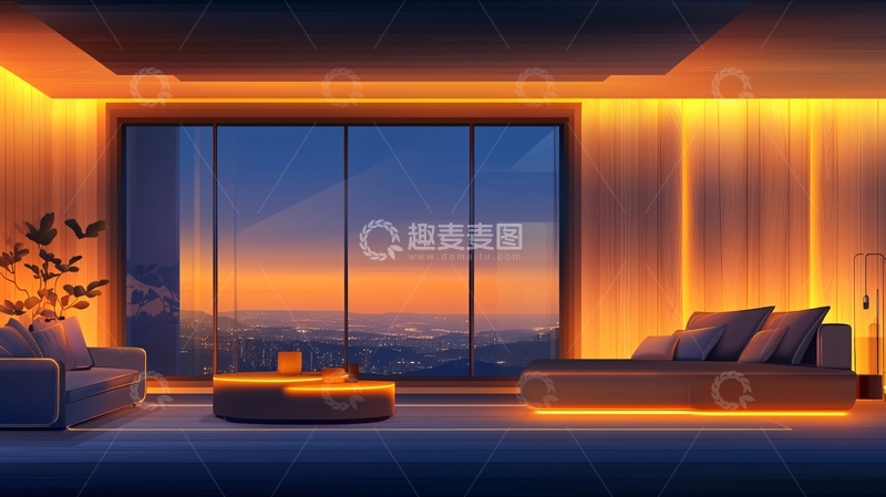 高清大图下载【趣麦麦图】现代客厅夜景设计