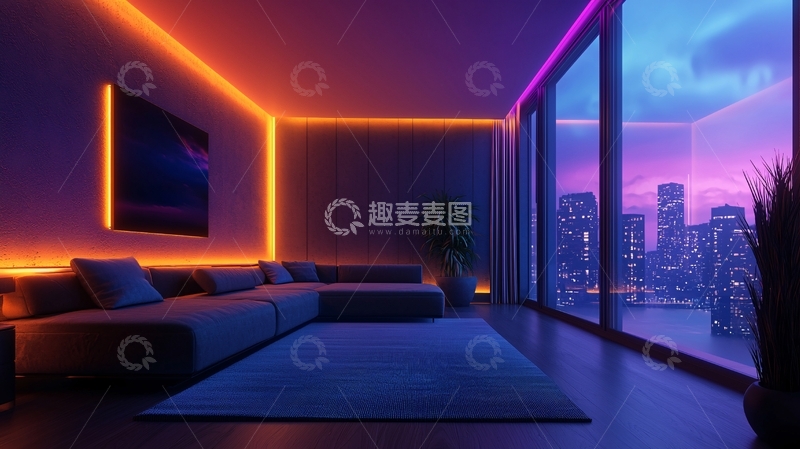 高清大图下载【趣麦麦图】现代都市夜景客厅设计