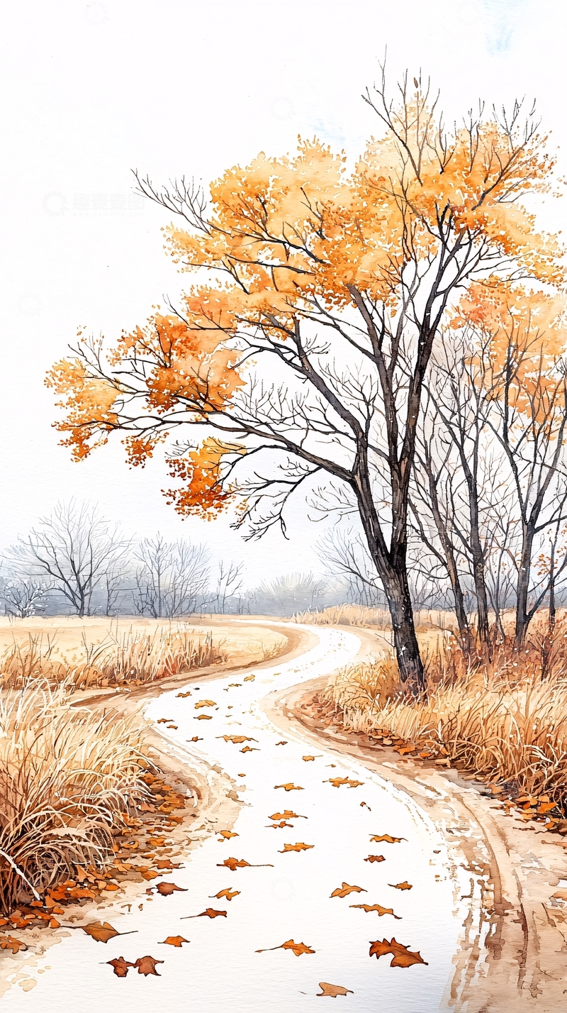 高清大图下载【趣麦麦图】秋日小径落叶风景