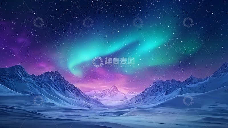 高清大图下载【趣麦麦图】壮丽极光映衬雪山夜空