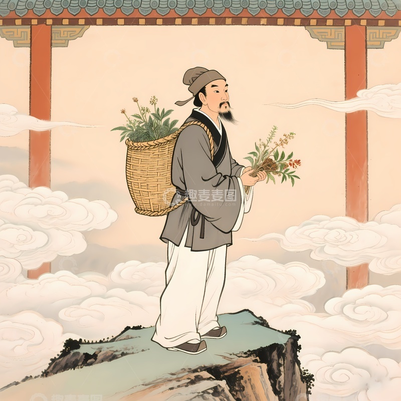 高清大图下载【趣麦麦图】中医采药李时珍