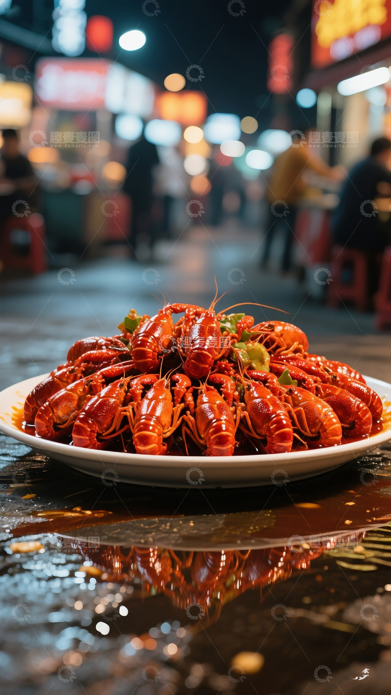 高清大图下载【趣麦麦图】夜市整盘小龙虾