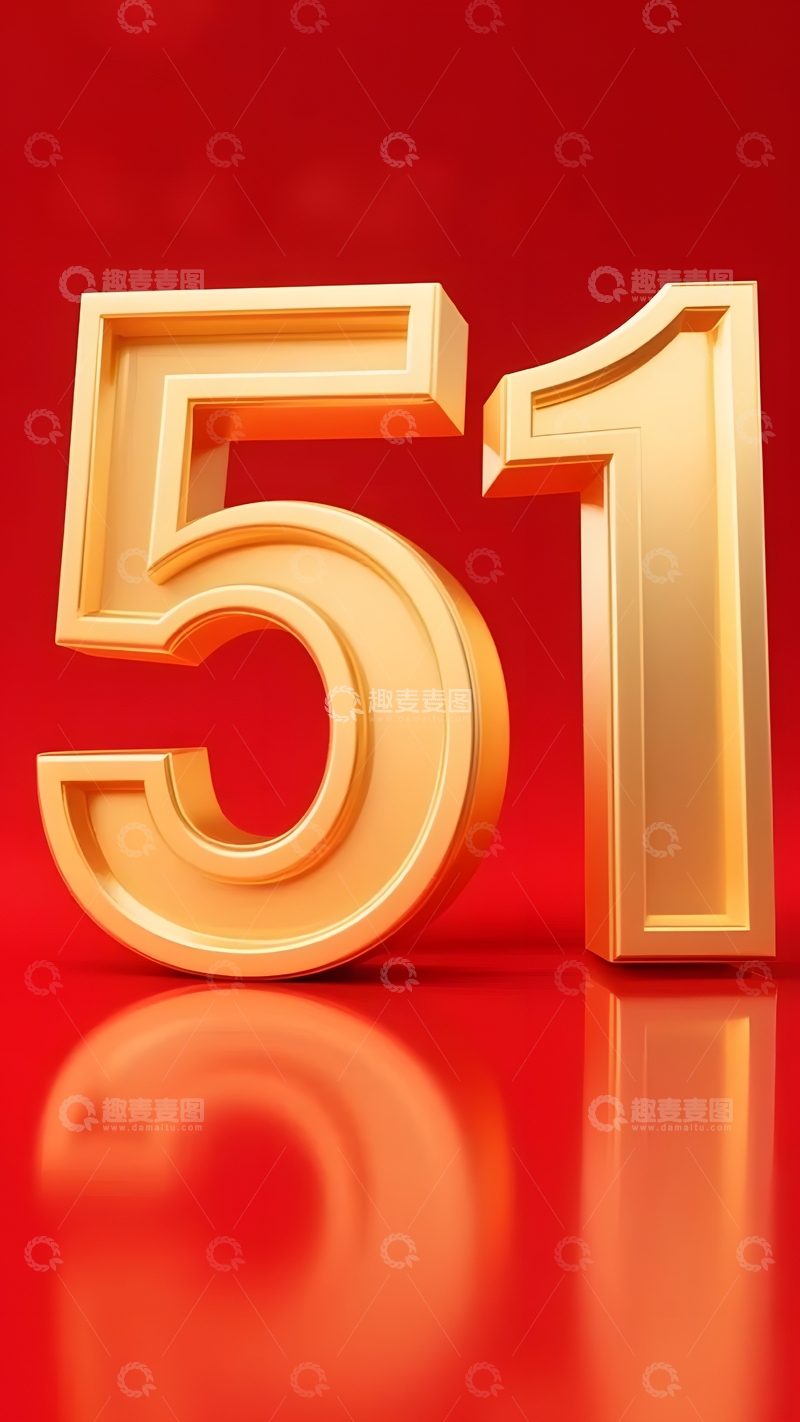 金色数字51立体字体红劳动节节日宣传海报