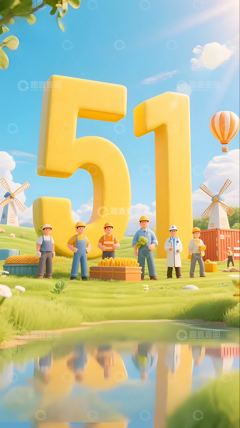 五一劳动节卡通人物致敬劳动者宣传插画图