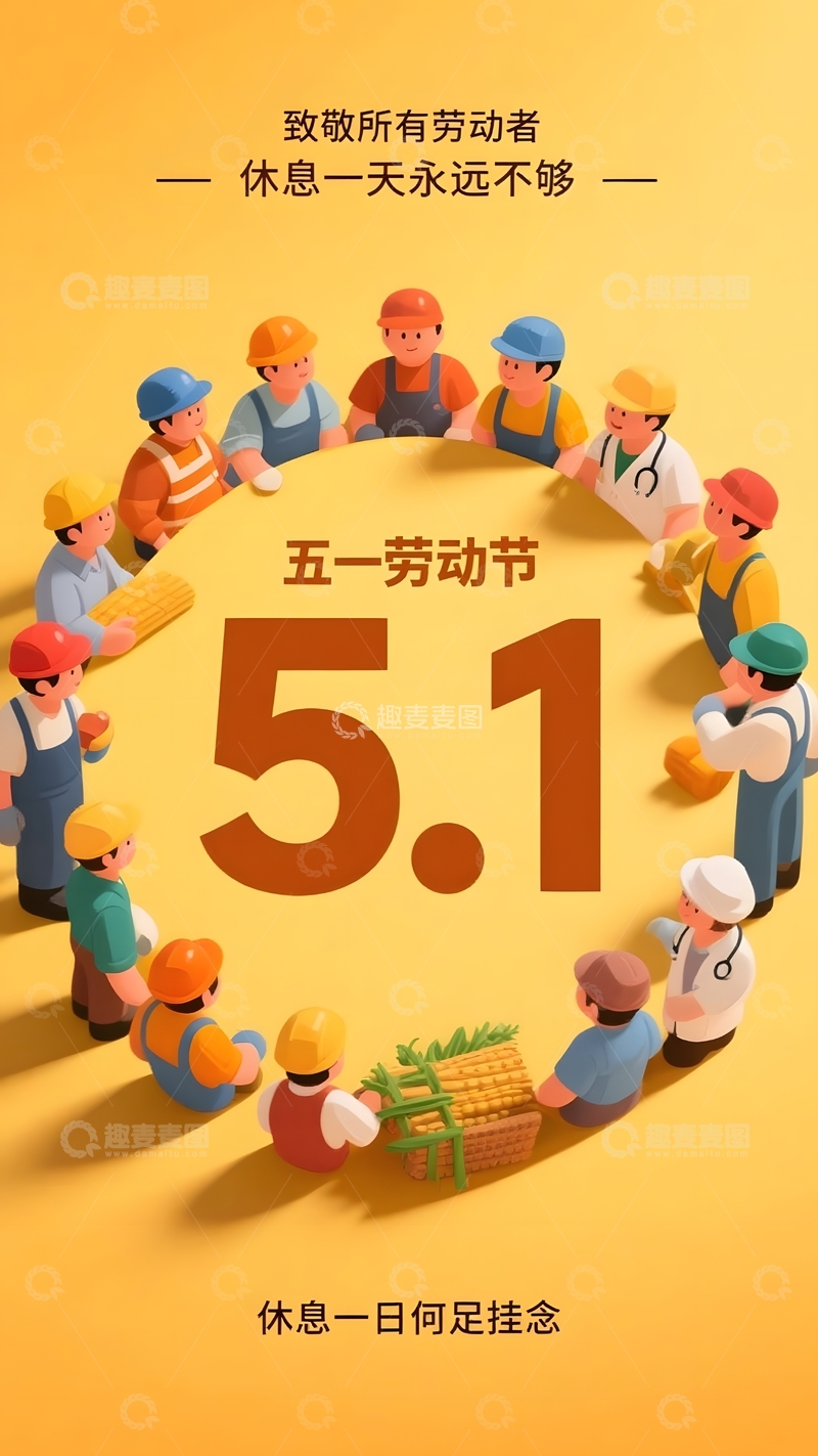 5.1劳动节人物围圈插画宣传图