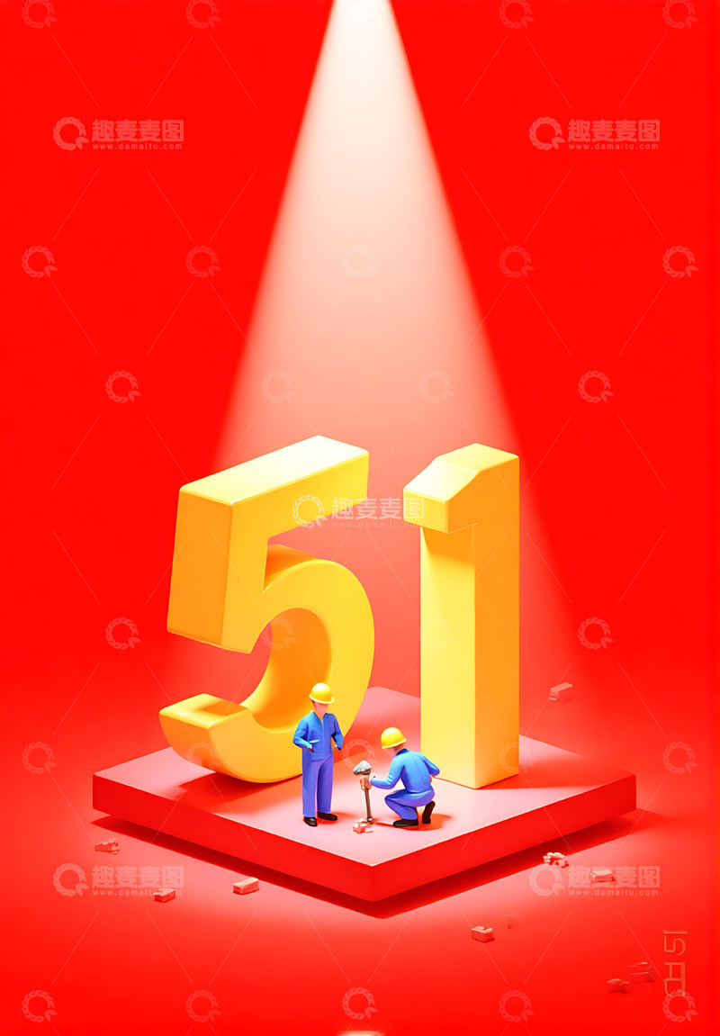 高清大图下载【趣麦麦图】51劳动节红色3D插画背景