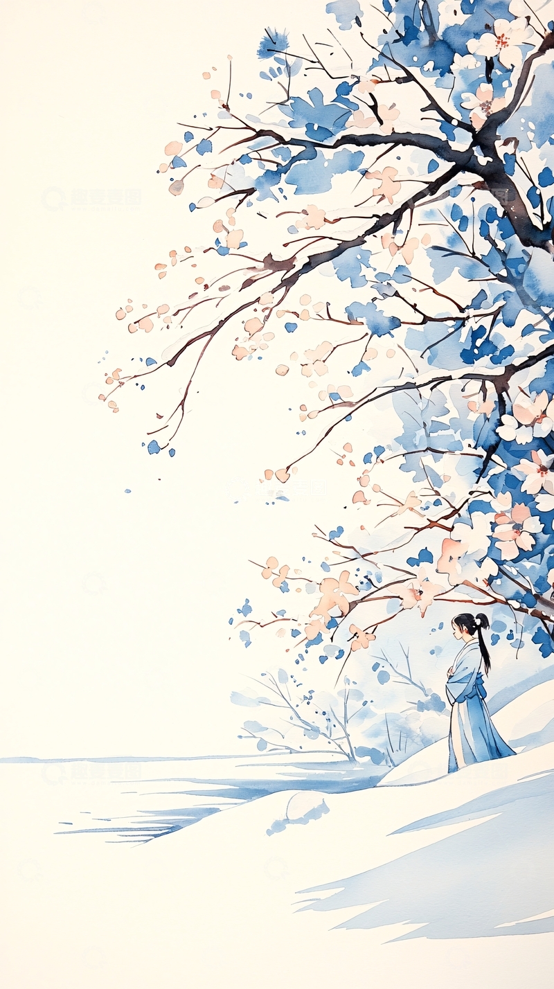 高清大图下载【趣麦麦图】雪中赏花人高清图片