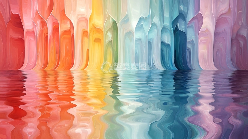 高清大图下载【趣麦麦图】彩虹瀑布与倒影的艺术画作