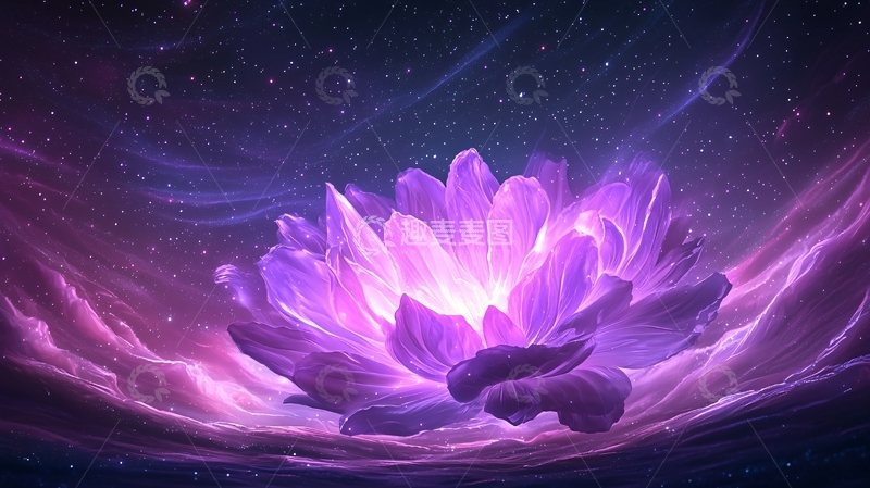 高清大图下载【趣麦麦图】梦幻紫色莲花星空背景