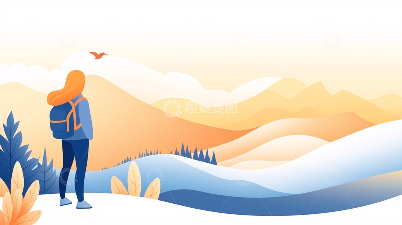 高清大图下载【趣麦麦图】远山徒步少女背影