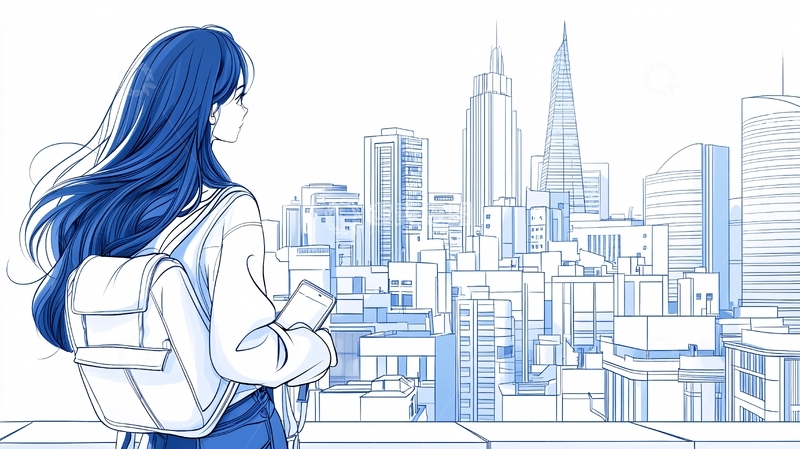 高清大图下载【趣麦麦图】少女背影城市眺望