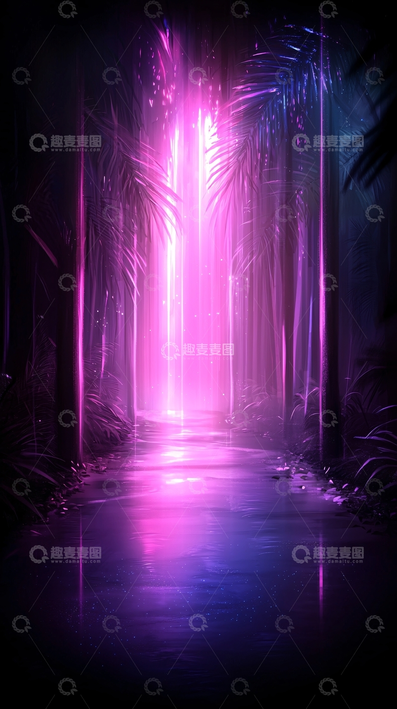 高清大图下载【趣麦麦图】梦幻森林光柱