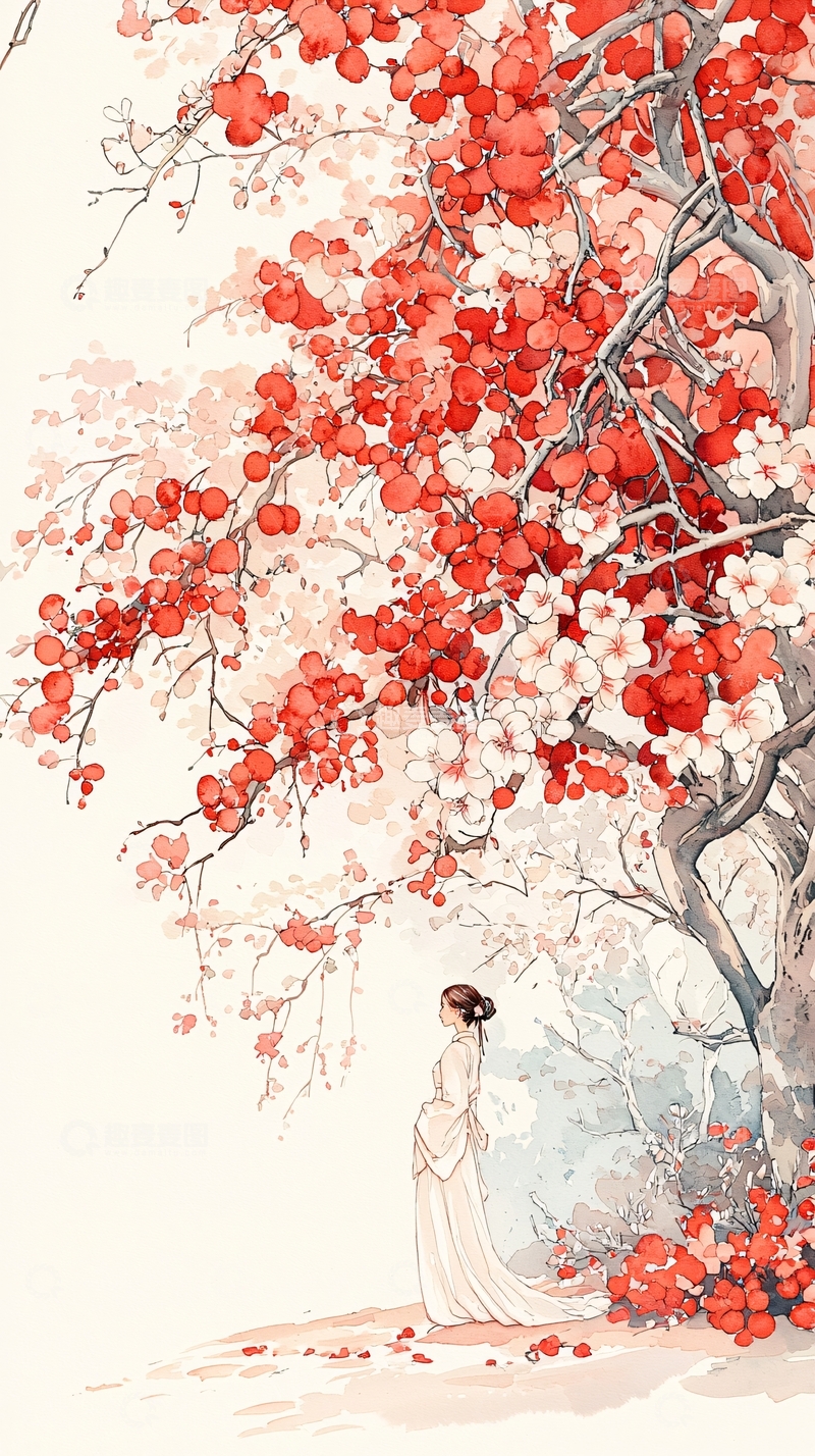 高清大图下载【趣麦麦图】秋日红叶下的女子