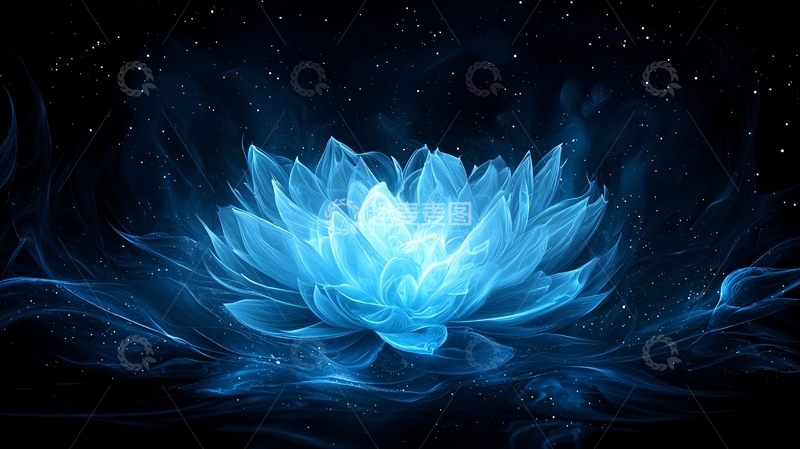 高清大图下载【趣麦麦图】蓝色莲花星空背景