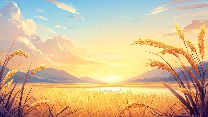 高清大图下载【趣麦麦图】金色麦田的唯美日落