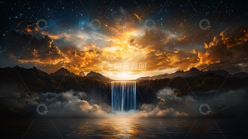 高清大图下载【趣麦麦图】壮丽的星空瀑布奇观