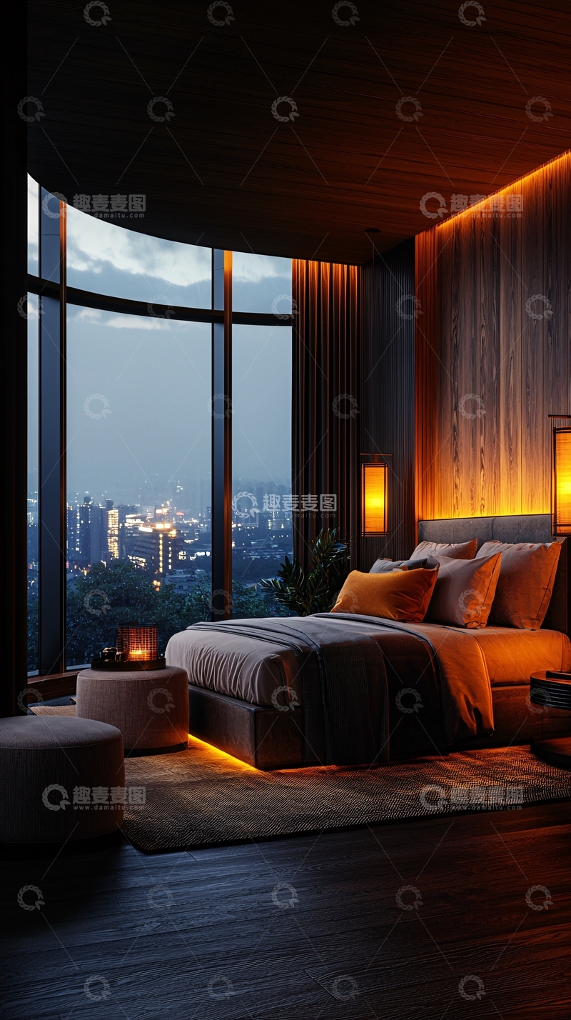 高清大图下载【趣麦麦图】现代卧室夜景城市景观