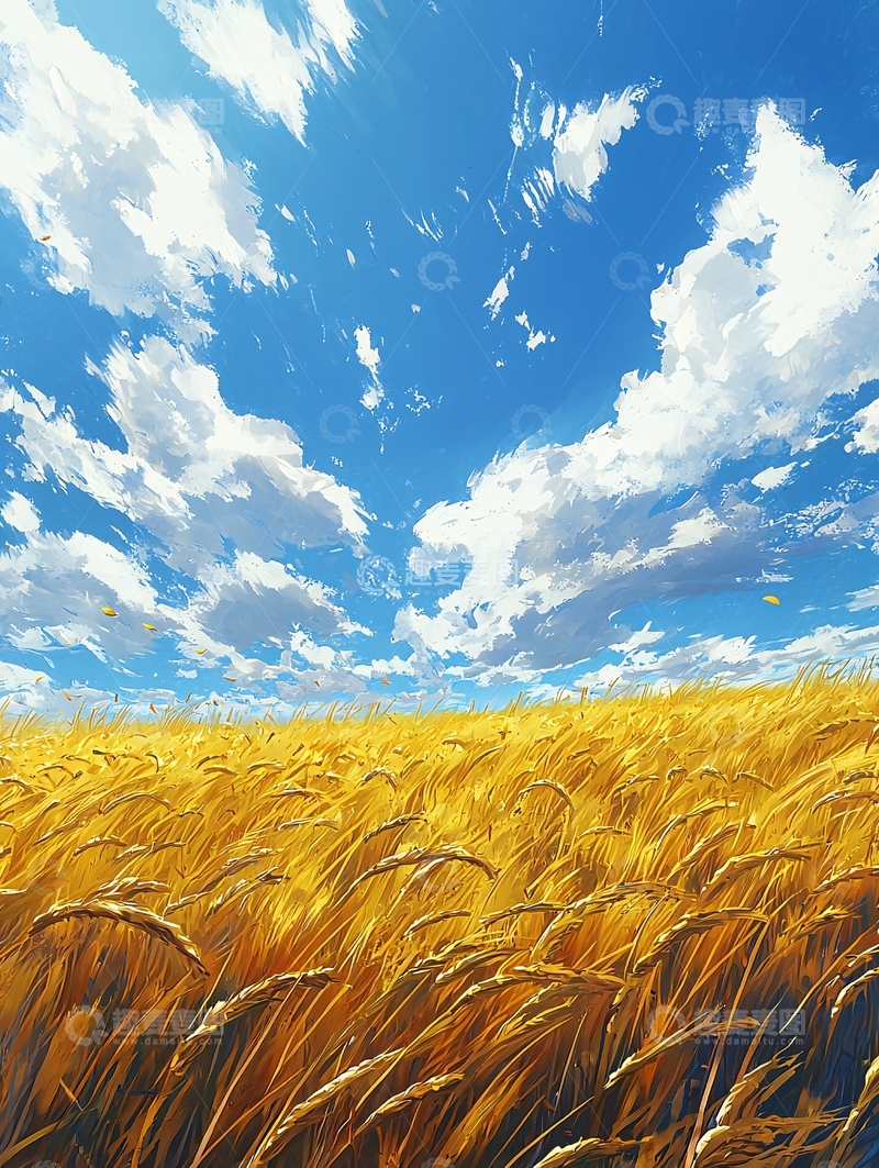高清大图下载【趣麦麦图】金黄麦田蓝天白云