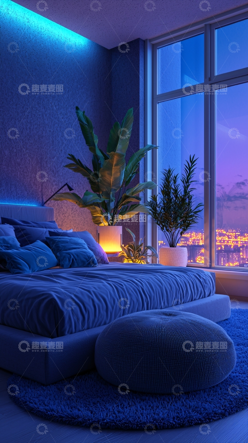 高清大图下载【趣麦麦图】现代风格卧室夜景