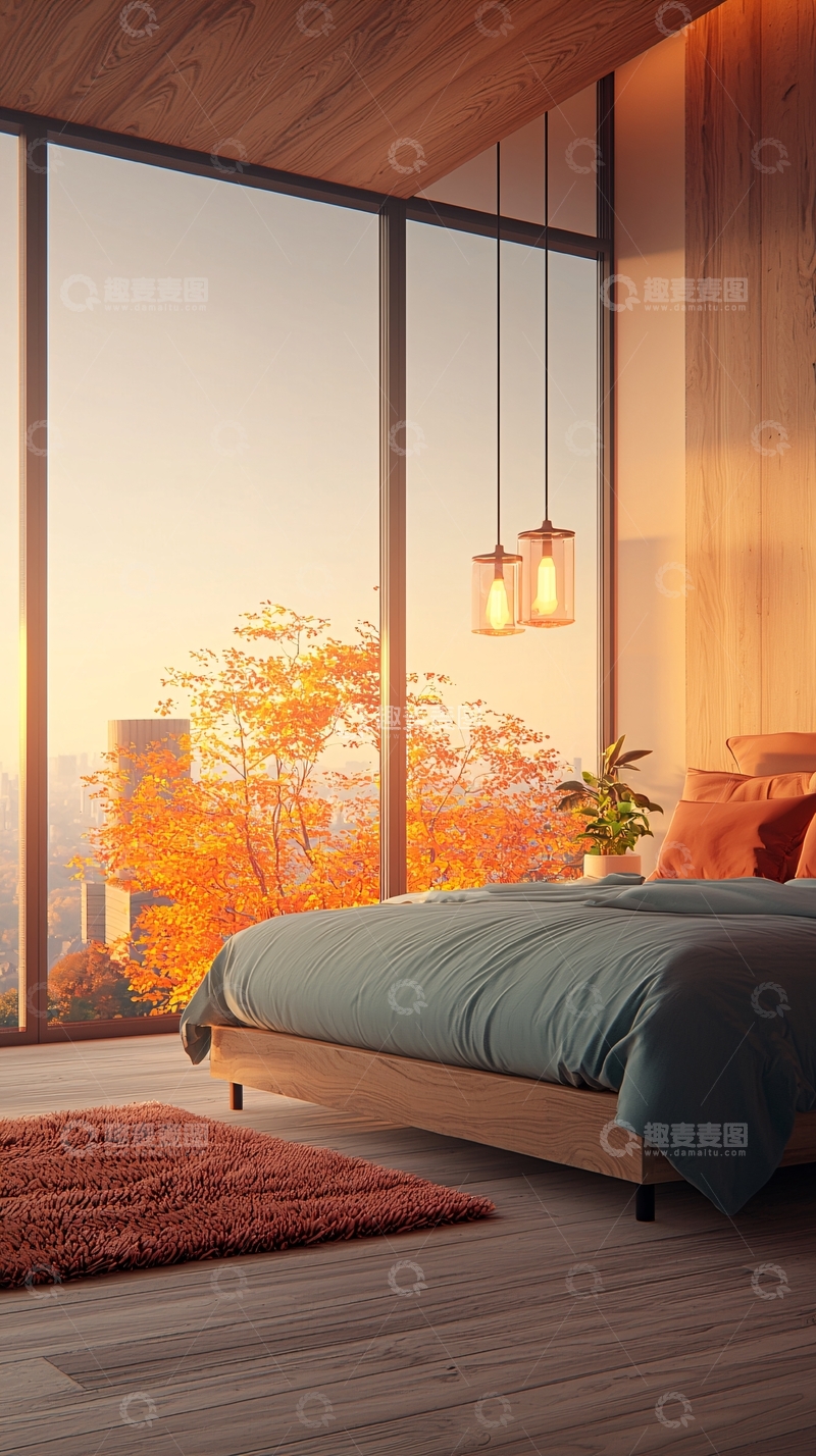 高清大图下载【趣麦麦图】秋日阳光下的温馨卧室