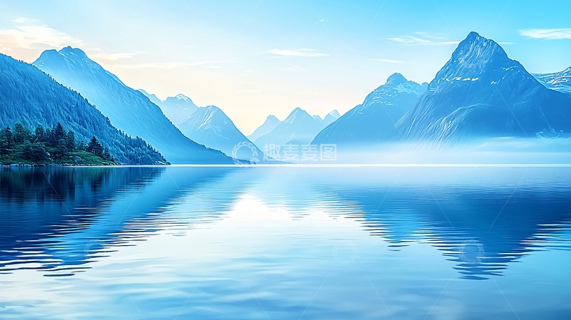 高清大图下载【趣麦麦图】宁静湖面山脉倒影