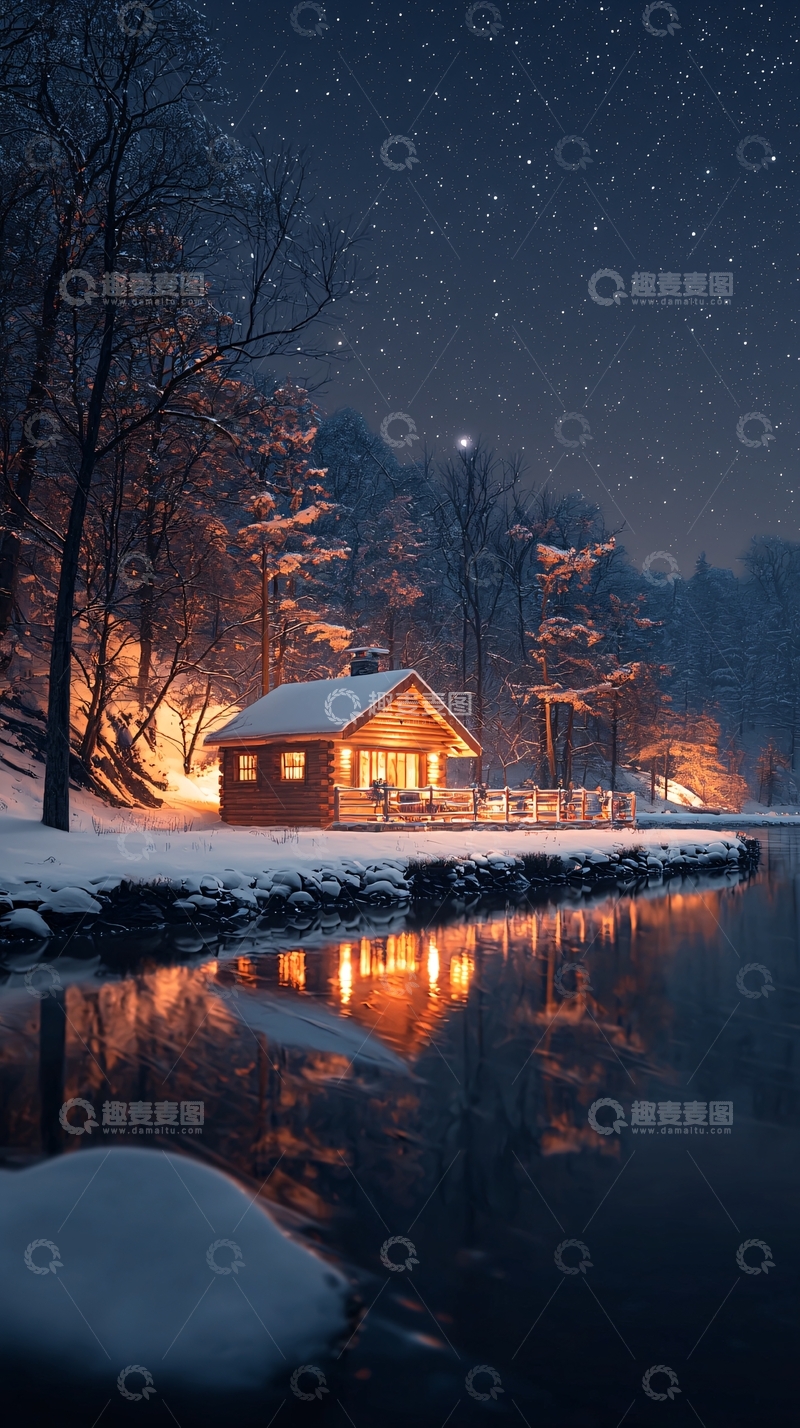 高清大图下载【趣麦麦图】冬夜小屋静谧之美