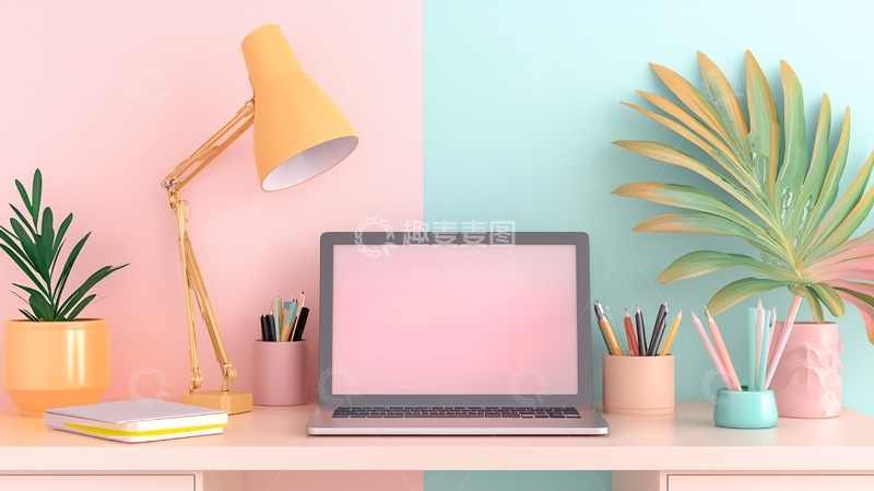 高清大图下载【趣麦麦图】粉色蓝色撞色桌面