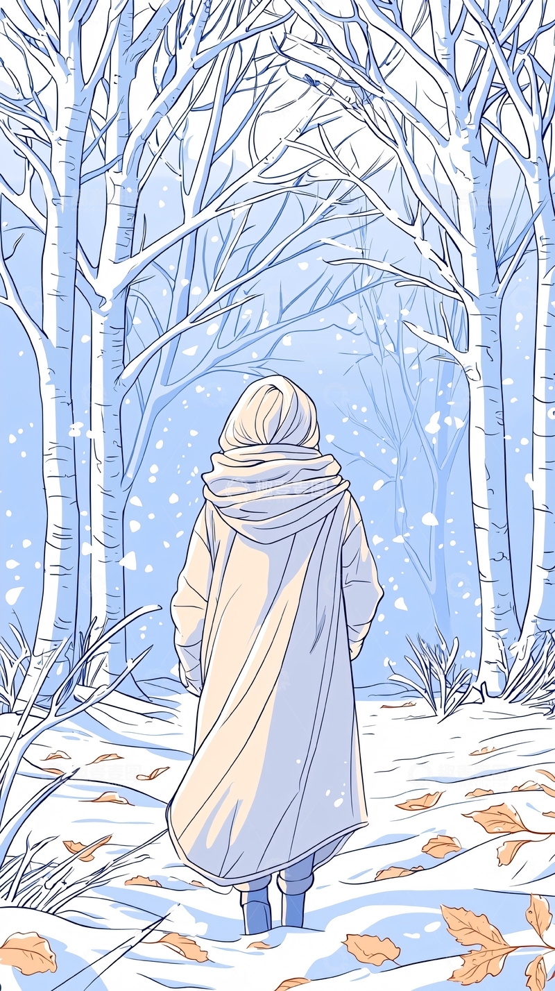 高清大图下载【趣麦麦图】冬日森林中的孤独旅人