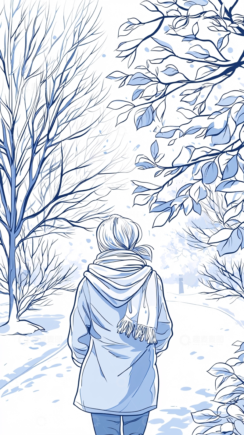 高清大图下载【趣麦麦图】冬日雪景中的背影