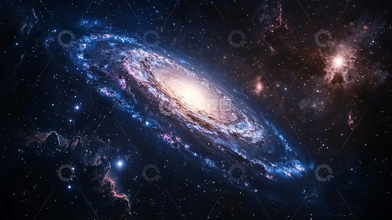 高清大图下载【趣麦麦图】蓝色星云环绕的银河