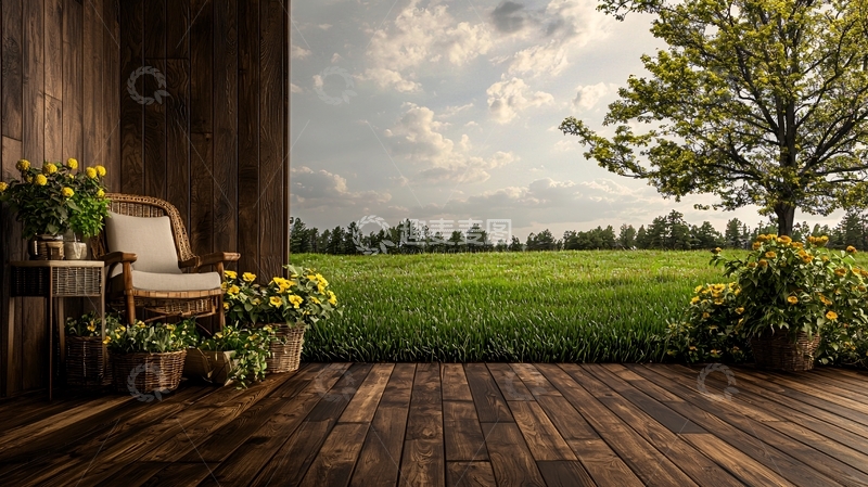 高清大图下载【趣麦麦图】木质露台田园风光