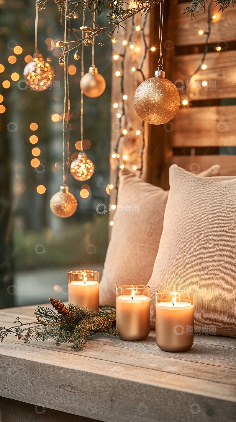高清大图下载【趣麦麦图】温馨圣诞装饰烛光晚餐场景