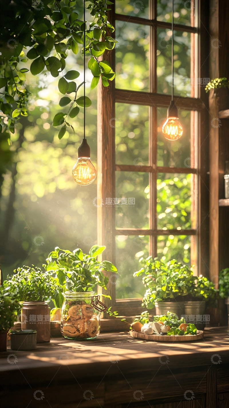 高清大图下载【趣麦麦图】阳光透过窗户的室内植物场景