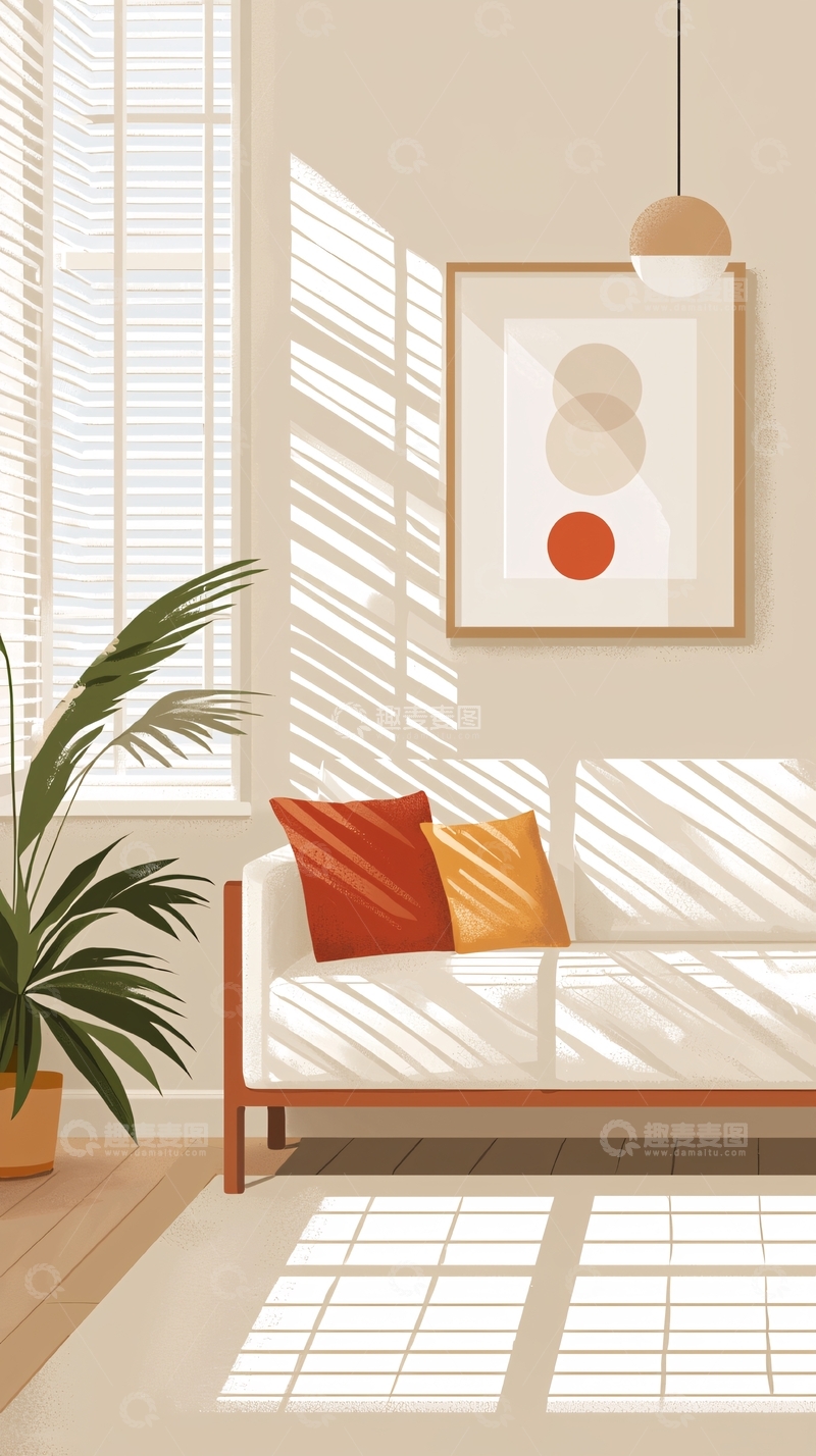 高清大图下载【趣麦麦图】阳光洒满客厅的温馨场景