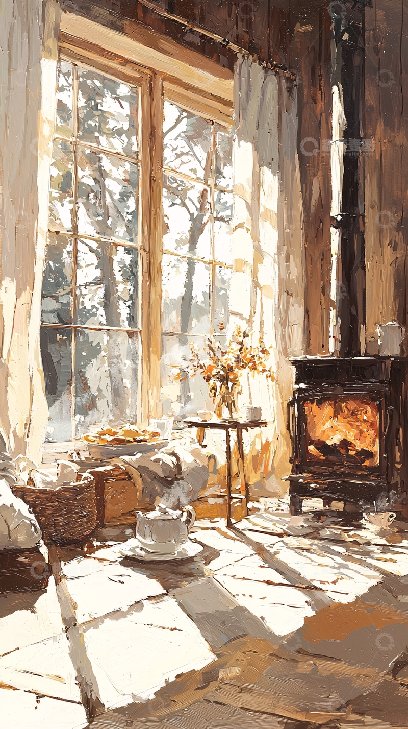 高清大图下载【趣麦麦图】温暖阳光下的室内静谧场景