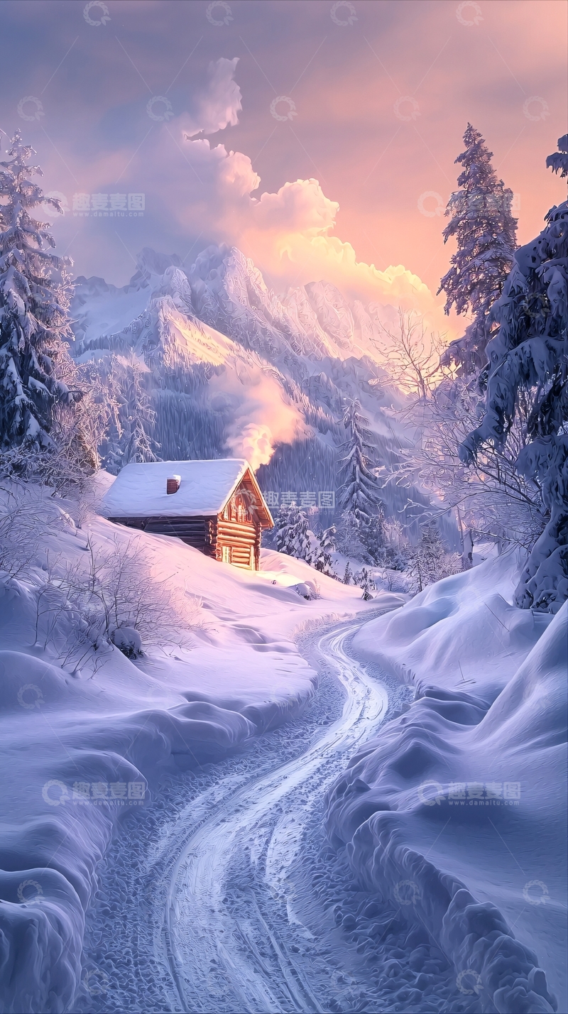 高清大图下载【趣麦麦图】冬日雪景小屋