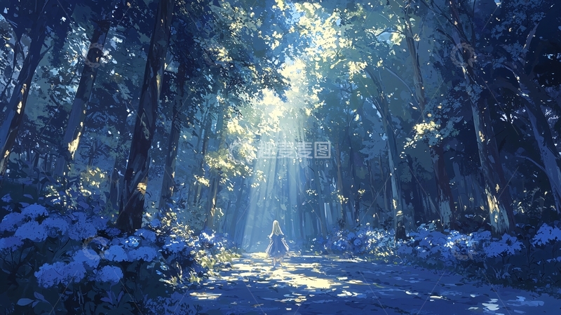 高清大图下载【趣麦麦图】森林中的光线小路