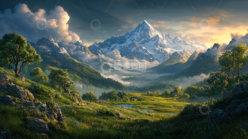 高清大图下载【趣麦麦图】雪山草地山水风景