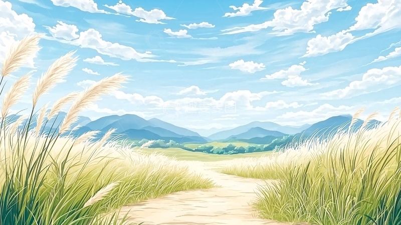 高清大图下载【趣麦麦图】蓝天白云下的田野山脉
