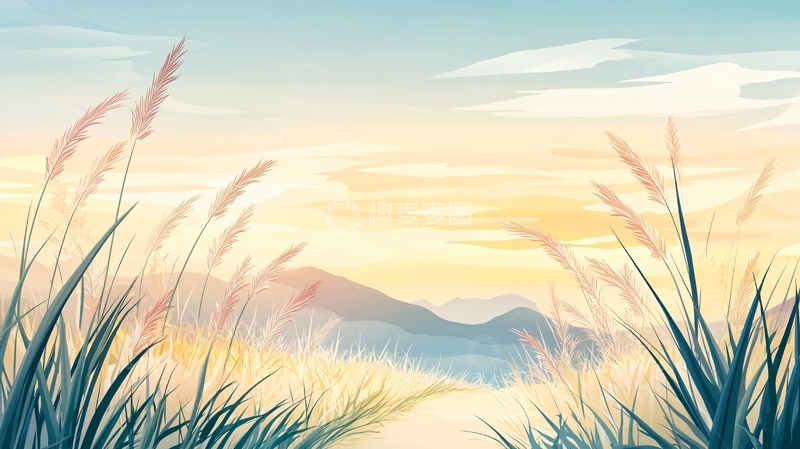 高清大图下载【趣麦麦图】暖色调草地山脉风景