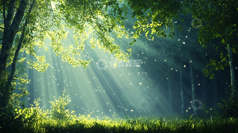 高清大图下载【趣麦麦图】森林阳光穿透树叶