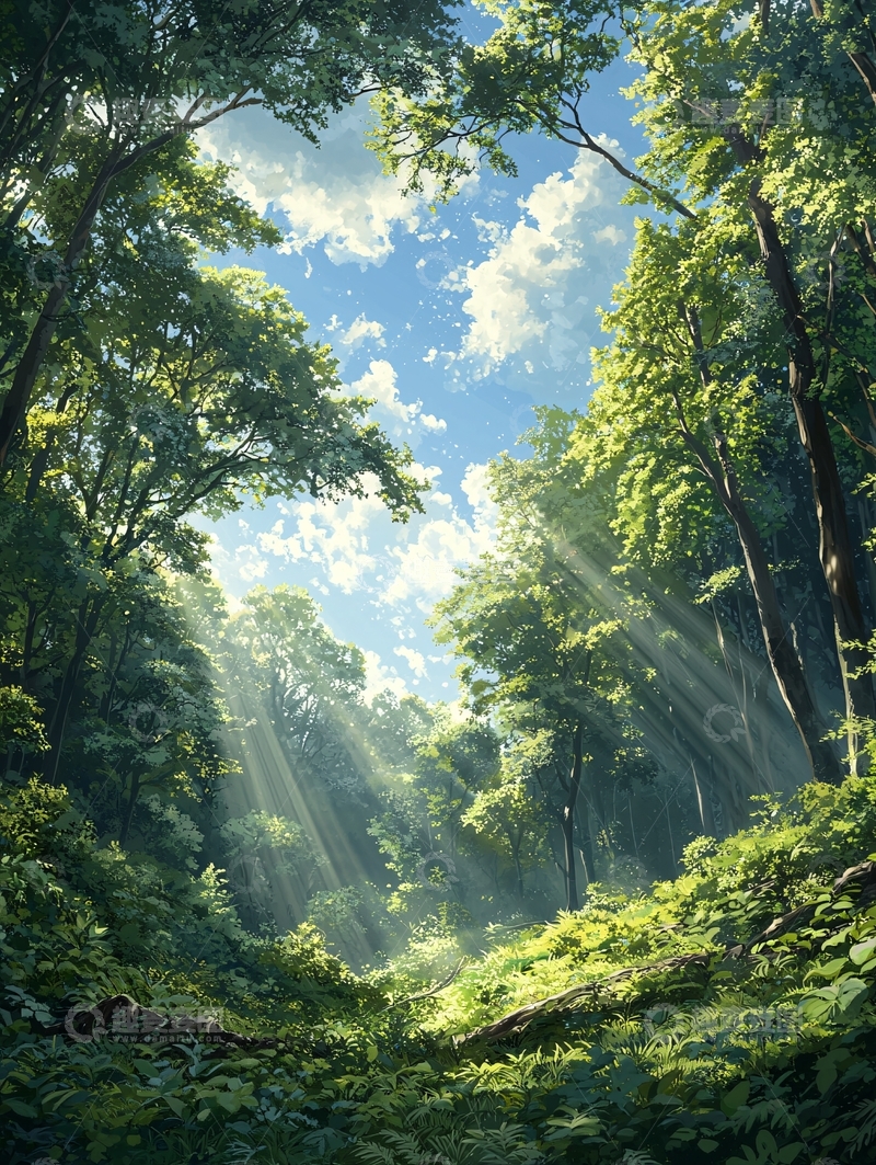 高清大图下载【趣麦麦图】阳光穿过森林的景象