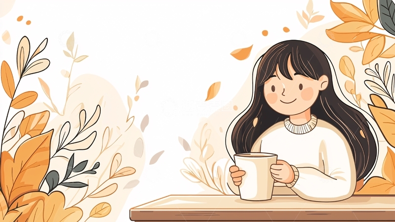 高清大图下载【趣麦麦图】温暖的秋日女孩喝咖啡