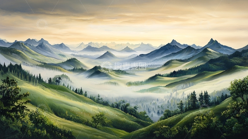 高清大图下载【趣麦麦图】山峦叠嶂云雾缭绕