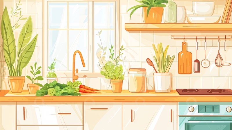高清大图下载【趣麦麦图】明亮清新的厨房台面场景
