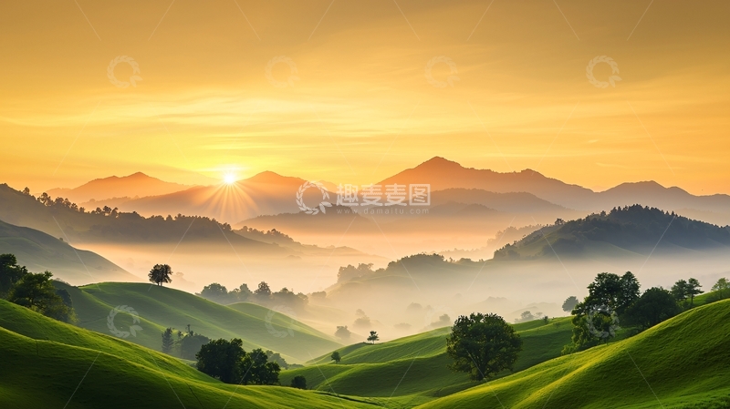 高清大图下载【趣麦麦图】夕阳下的山峦美景